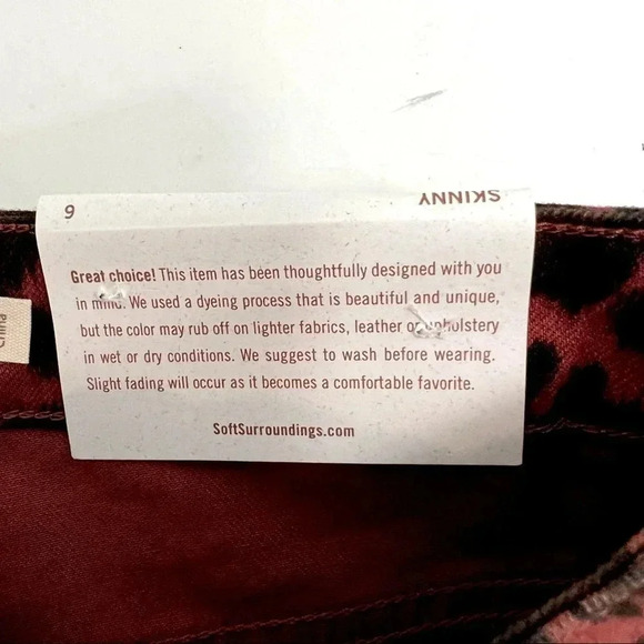 SOFT SURROUNDINGS Ultimate High Rise Leopard Skinny Ankle Jeans Red Size 6 NEW - Picture 11 of 13